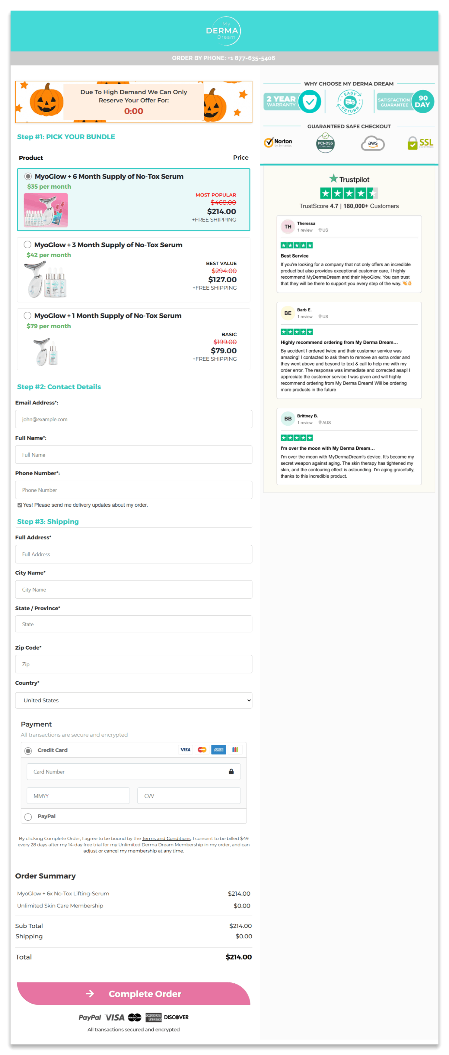 My Derma Dream secure checkout page
